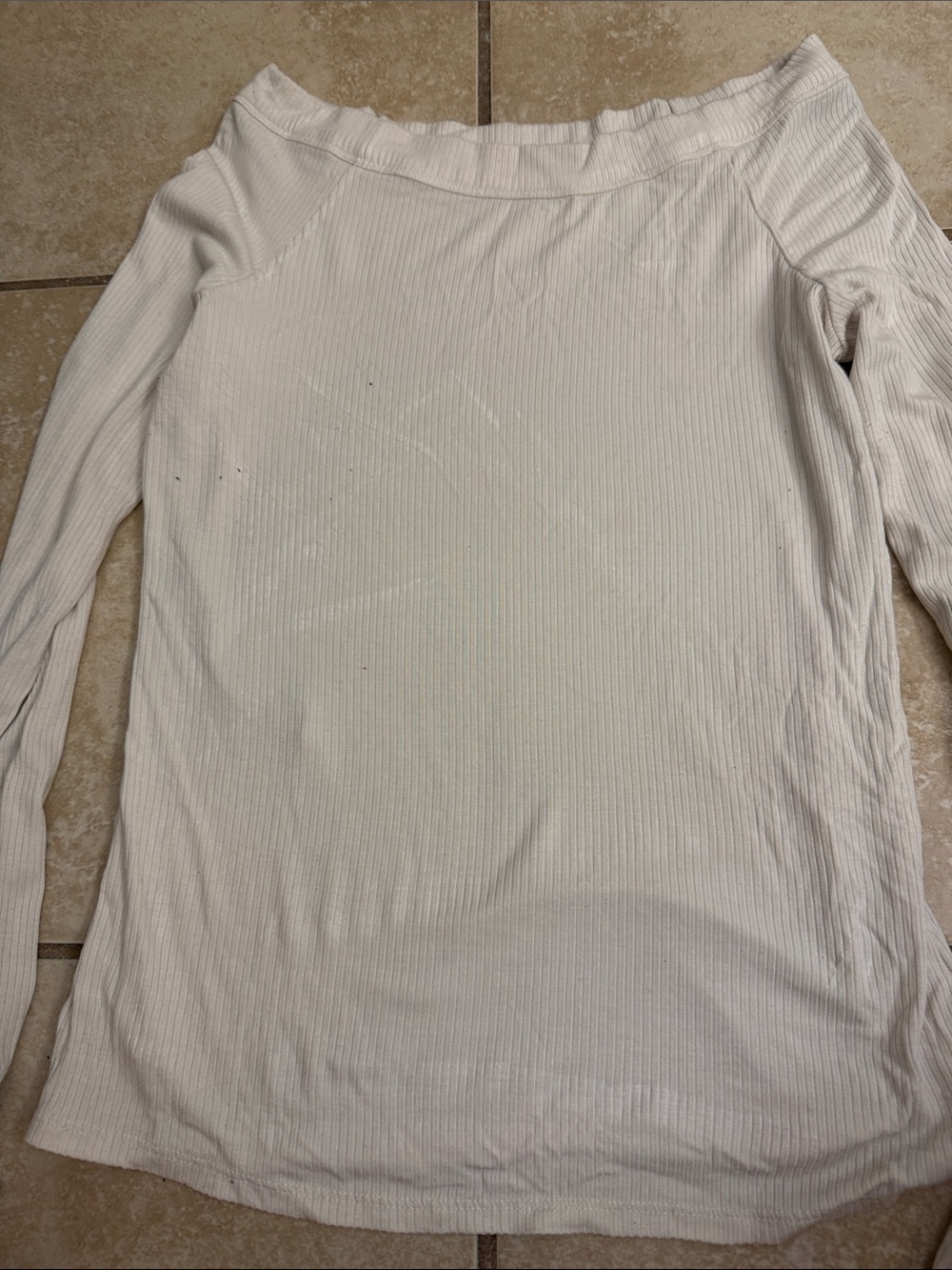 LOFT Cream Ribbed Long Sleeve Top